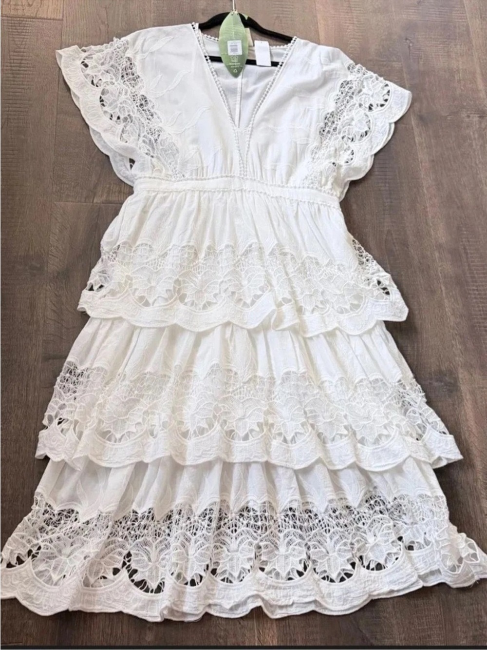 FARM Rio Ivory Eyelet Tiered Midi Dress - Picture 3 of 3